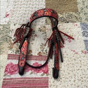 Rodeo Quincy Bonita Brooke Floral Embellished Leather Headstall Tack for Horses